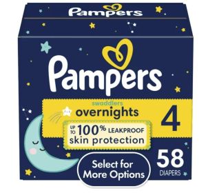 Pampers Swaddlers Overnights Diapers Size 4, 58 Count