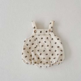 Baby Print Pattern Vintage Style Cute Strap Onesies (Color: Brown, Size/Age: 90 (12-24M))