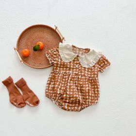 Baby Girl Dot Print Lapel Collar Short-Sleeved Onesies In Summer (Color: Orange, Size/Age: 90 (12-24M))