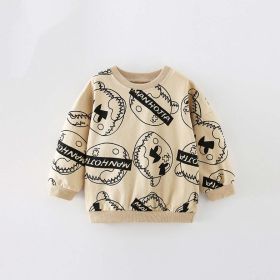 Baby Boy Print Pattern Crewneck Cotton Fashion Hoodie (Color: Khaki, Size/Age: 140 (8-10Y))