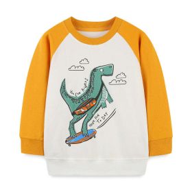 Baby Boy Cartoon Dinosaur Pattern Color Matching Design Cotton Hoodie (Color: Yellow, Size/Age: 130 (7-8Y))