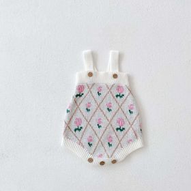 Baby Girl 1pcs Allover Roses Embroidered Graphic Crotch Bodysuit & Cardigan Handmade Knitted Sets (Color: White, Size/Age: 80 (9-12M))