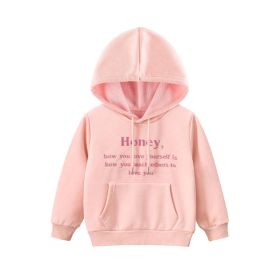 Baby Girl Embroidered Pattern Solid Color Fleece Hooded Sweatshirt (Color: Pink, Size/Age: 130 (7-8Y))