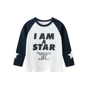 Baby Slogan Print Pattern Color Matching Design Long Sleeve Shirt (Color: Navy Blue (Dark Blue), Size/Age: 110 (3-5Y))