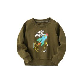 Baby Boy Rocket Graphic Crewneck Long Sleeve Cotton Hoodie (Color: Green, Size/Age: 110 (3-5Y))