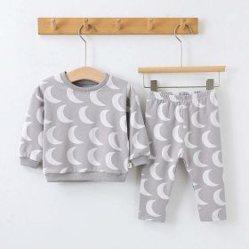 Baby All Over Print Pattern Hoodies Combo Pants Sets (Color: Grey, Size/Age: 90 (12-24M))