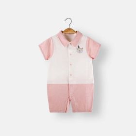 Baby Animal Print Single Breasted Design Color Matching Onesies (Color: Pink, Size/Age: 90 (12-24M))