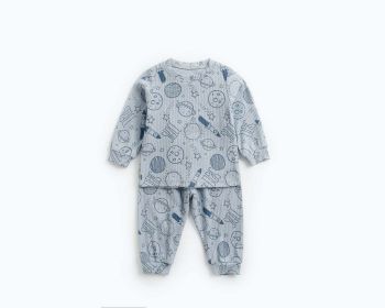 Baby 2pcs Cartoon Graphic Soft Cotton Shirt Combo Pants Sets Tracksuit (Color: Blue, Size/Age: 100 (2-3Y))