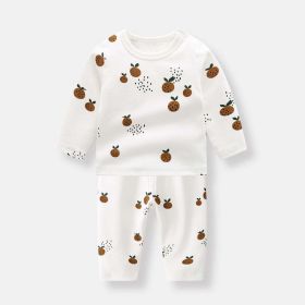 Baby 1pcs Allover Fruit Graphic Long Sleeve Bottoming Shirt & Trousers Sets (Color: Brown, Size/Age: 66 (3-6M))