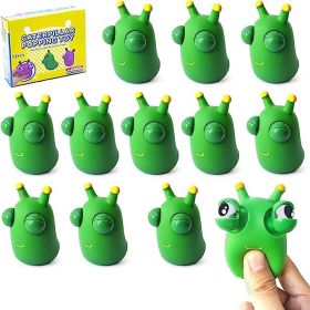 12PCS Funny Grass Worm Pinch Toy, Green Eye Bouncing Worm Squeeze Toy, Novelty Fun Squeeze Stress Relief Toys For Adults Kids Gift Cool Gadgets (Default: 24pcs)