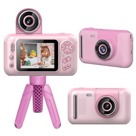 Kids Digital Camera with Flip Lens Children Video Camcorder Christmas Toy Birthday Gifts with Tripod 2.4in Screen 32G MMC Card for 3-10 Year Old Boys (Color: Pink)