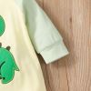 Baby Boy Cartoon Dinosaur Embroidered Pattern Contrast Design Side Button Rompers