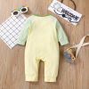 Baby Boy Cartoon Dinosaur Embroidered Pattern Contrast Design Side Button Rompers