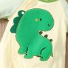 Baby Boy Cartoon Dinosaur Embroidered Pattern Contrast Design Side Button Rompers