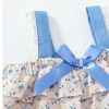 Baby Girl Floral Graphic Bow Tie Patched Design Lace Sling Tops Combo Solid Blue Shorts Sets