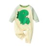 Baby Boy Cartoon Dinosaur Embroidered Pattern Contrast Design Side Button Rompers